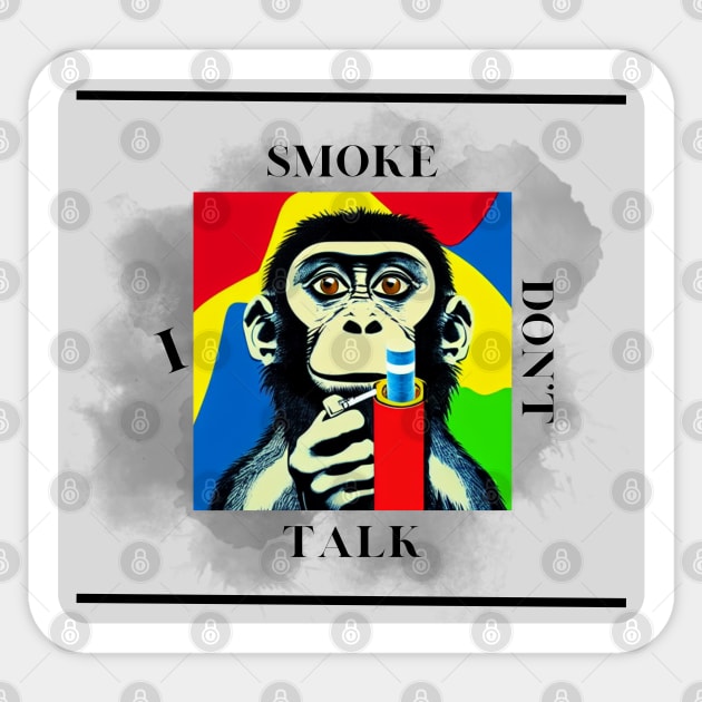 Smoking monkey - Gray rectangle Sticker by O.M design